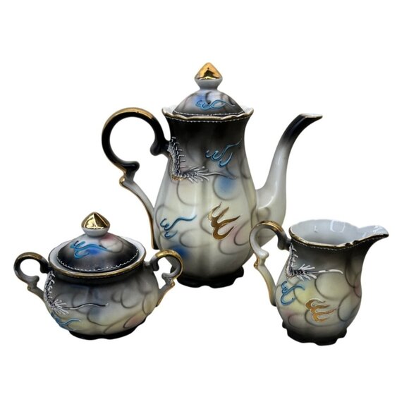 Vintage FW Woolworth Co Ucagco Dragonware Teapot Creamer and Sugar - Picture 3 of 13